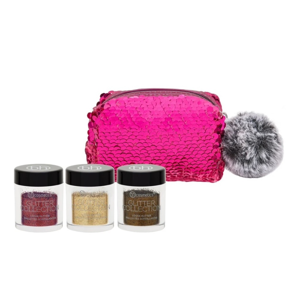 BNIB/NWT BH Cosmetics Royal Affair Glitter Set and Fuchsia Sequin Pouch